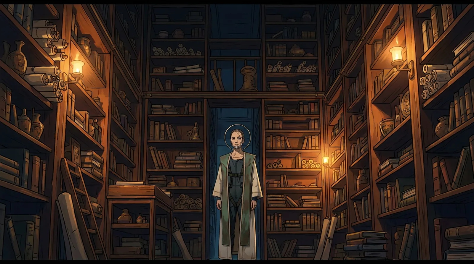 Ilyas Vetch, int. the archive - night
